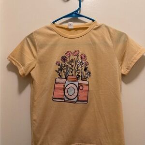 SHEIN Yellow Tee with Pink Floral Camera Graphic